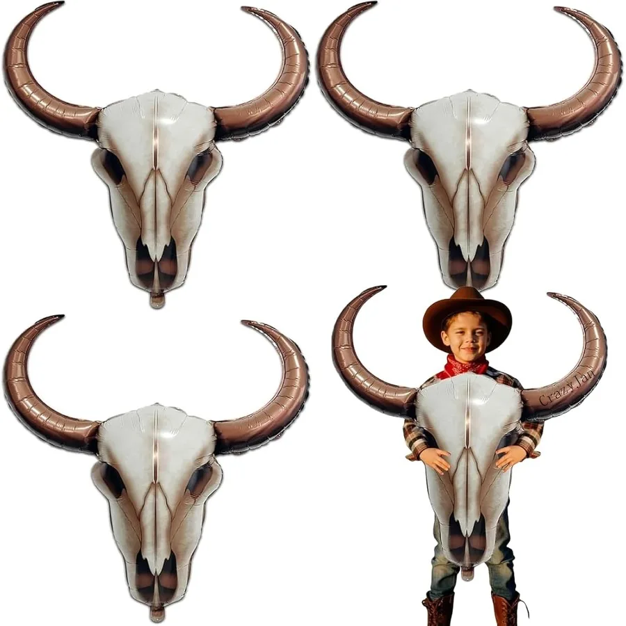 4개입 서부 롱혼 소 풍선 카우보이 롱혼 포일 풍선 카우걸 파티 목장 생일 라스트 로데오 배첼러레트 파티용