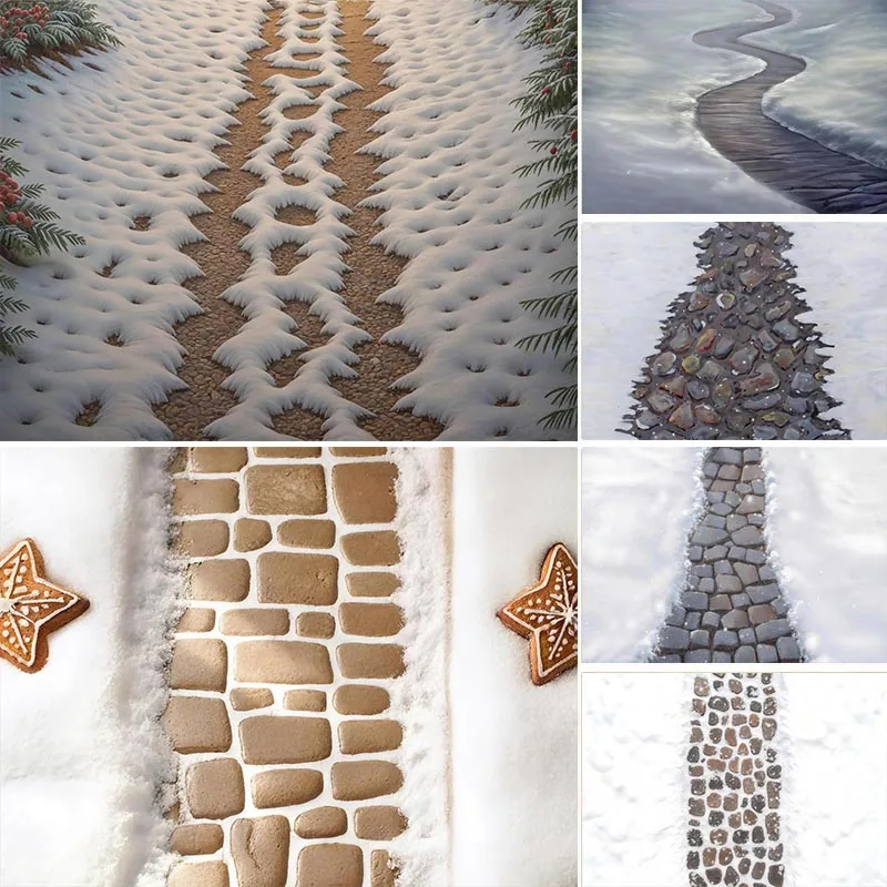 LS Snowy Floor Freeze Pathway Backdrops Kids Adult Xmas Photography Props For Snowflake Stone Brick Ground Backgrounds