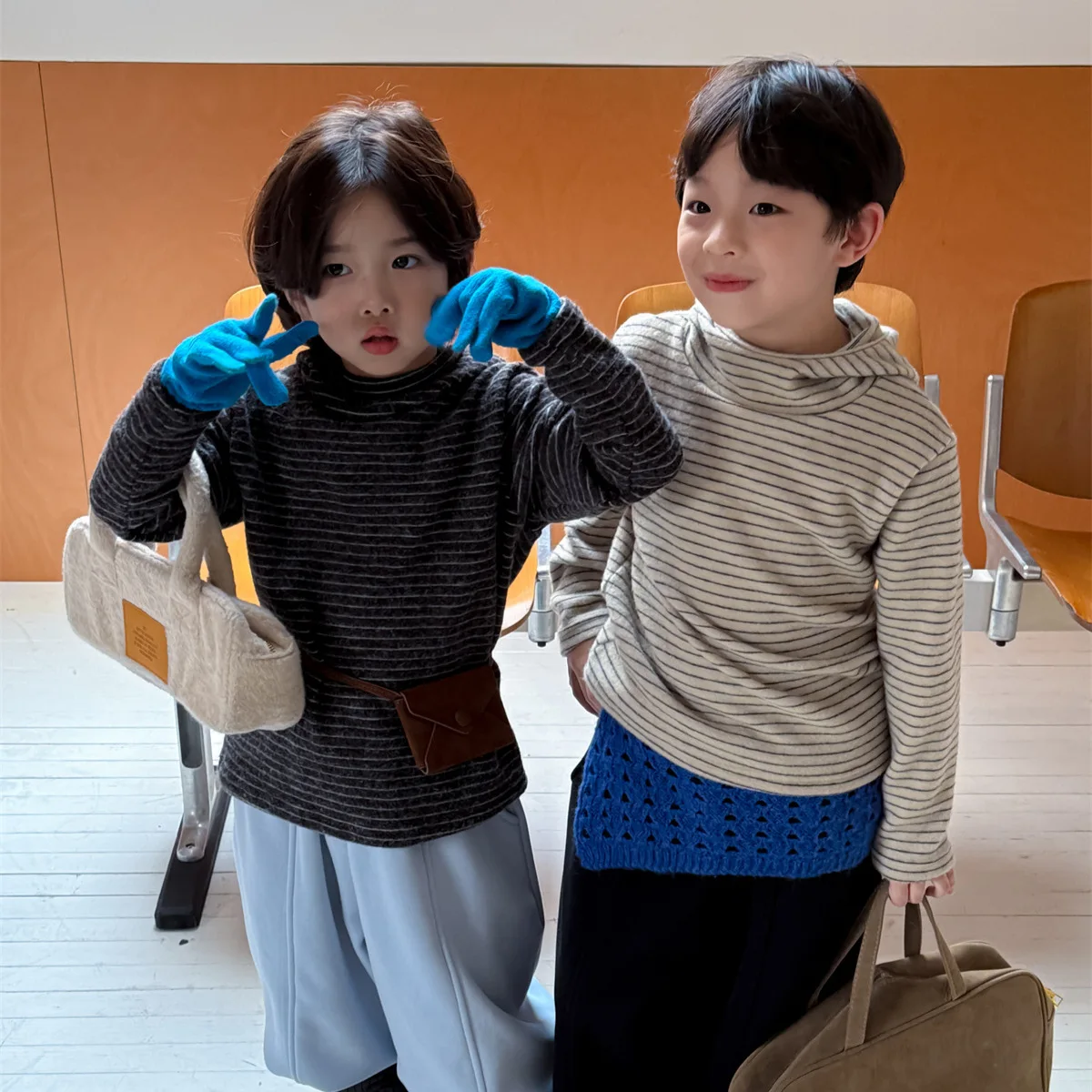 

Children's Sweater 2025 Autumn and Winter New Striped Hooded Sweater Fleece Warm and Skin-friendly