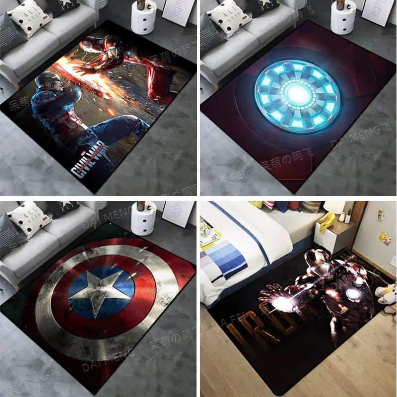 Marvel The Avengers Super Hero Captain America Carpet Iron Man Lounge Rug Spiderman Bedroom Bedside Rug Spider-man Floor Mat