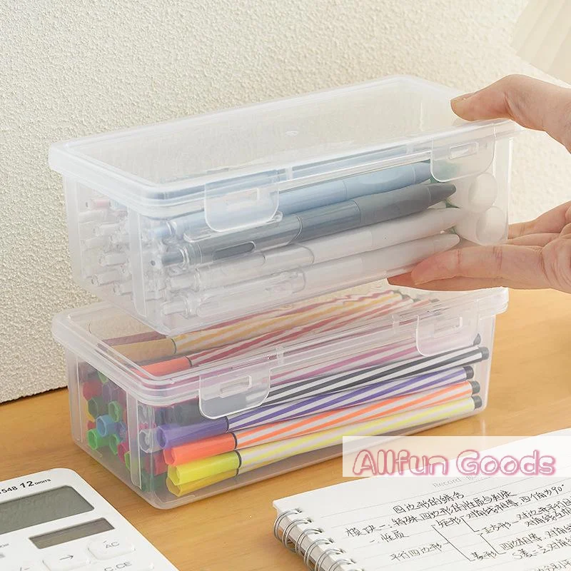Black Transparent Plastic Storage Box With Lid For Pens, Pencils, Markers, School Supplies & Office Organization, Desk Organizer