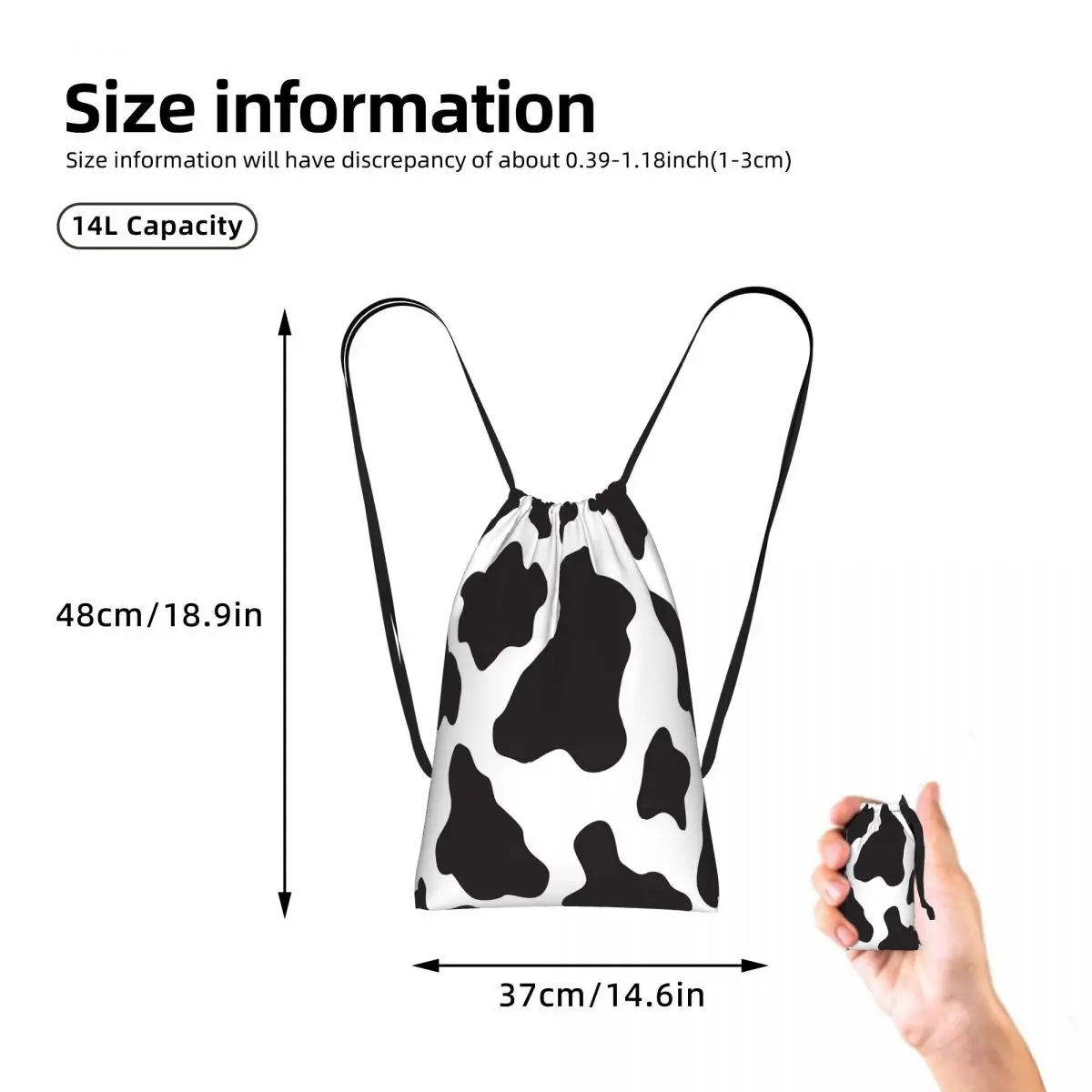 Cow Animal Print Cowboy Country Ranch Drawstring Backpack hiking cycling Bag Portable Travel Drawstring Bag for Men Women