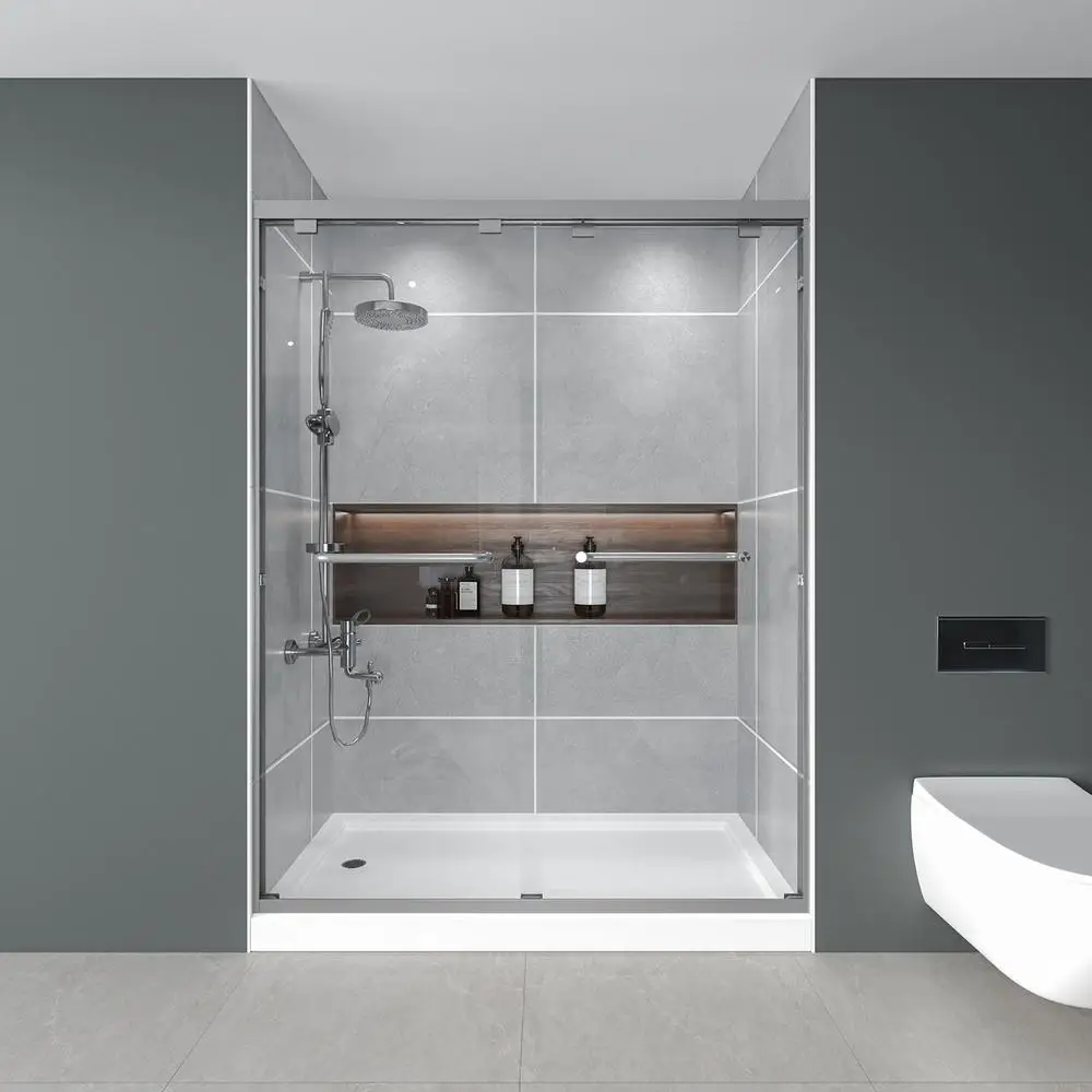 

56-60" x 72" Double Sliding Shower Door with 1/4" ANSI Tempered Glass Brushed Nickel Fingerprint Resistant Design
