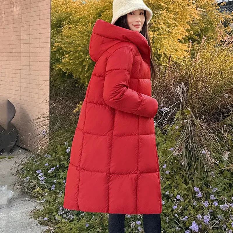 ผู้หญิงยาวลงผ้าฝ้ายCoat,หนาเสื้อแจ็คเก็ต,ลําลองHooded Parker Overcoat,แฟชั่นหญิง,ฤดูใบไม้ร่วง,ฤดูหนาว,ใหม่