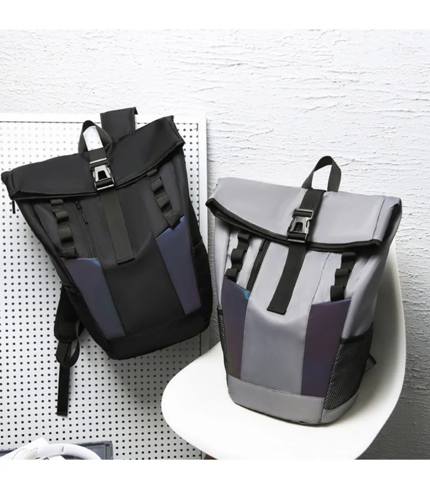 Versatile Large Capacity Hiking Reflective Backpack Roll Cover Backpack Hong Kong Style Backpack Leisure