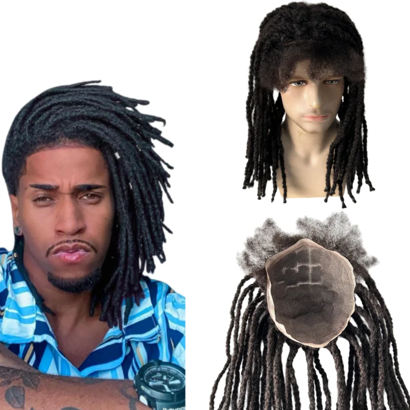 

Малайзийская система натуральных человеческих волос # 1b черный цвет, 16 дюймов, дреды, твист-косы, парик 8x10, полный кружевной блок для чернокожих мужчин