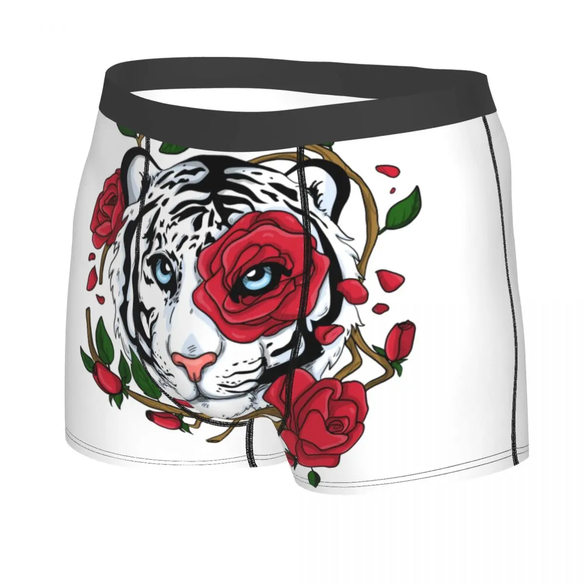 White Tiger With Flower Boxer Shorts For Men 3D Print Male Wild Animal Underwear Panties Briefs Breathbale Underpants