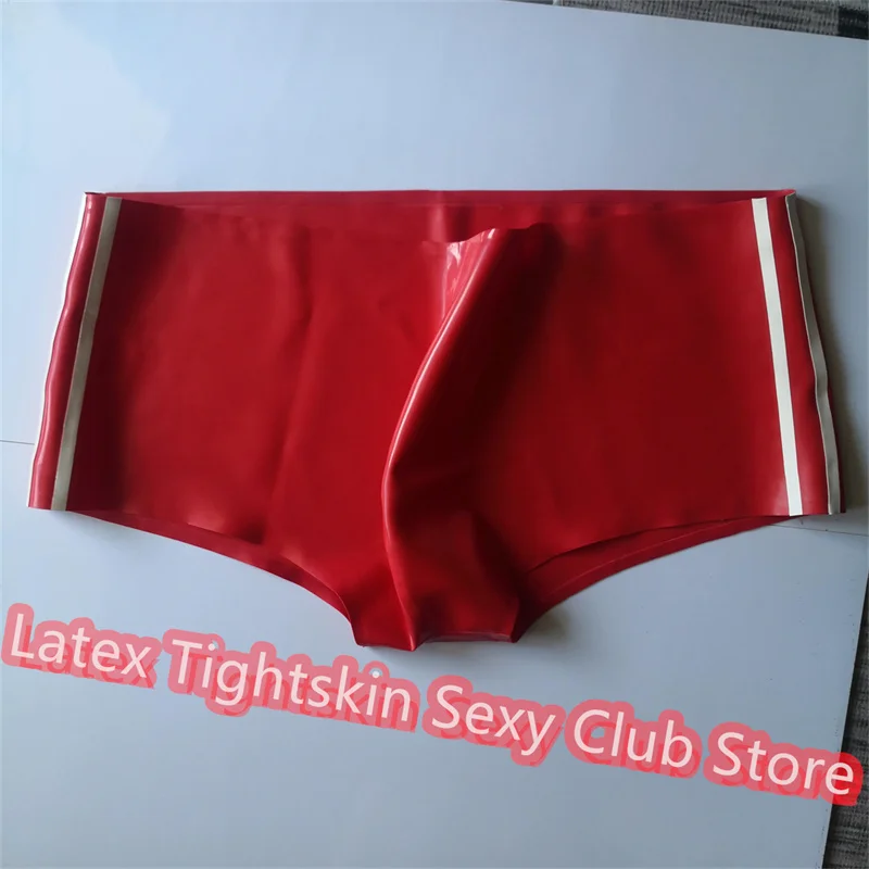 

Men Latex Briefs Red with White Sexy Fetish Shorts Handmade Underwear Club Wear for Men Cosplay Costumes