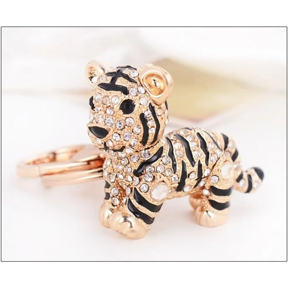 Keychain Key Ring Cute Tiger Metal Colorful Bling Crystals Rhinestone Keyfob Charm Pendant for Handbags Key Chain