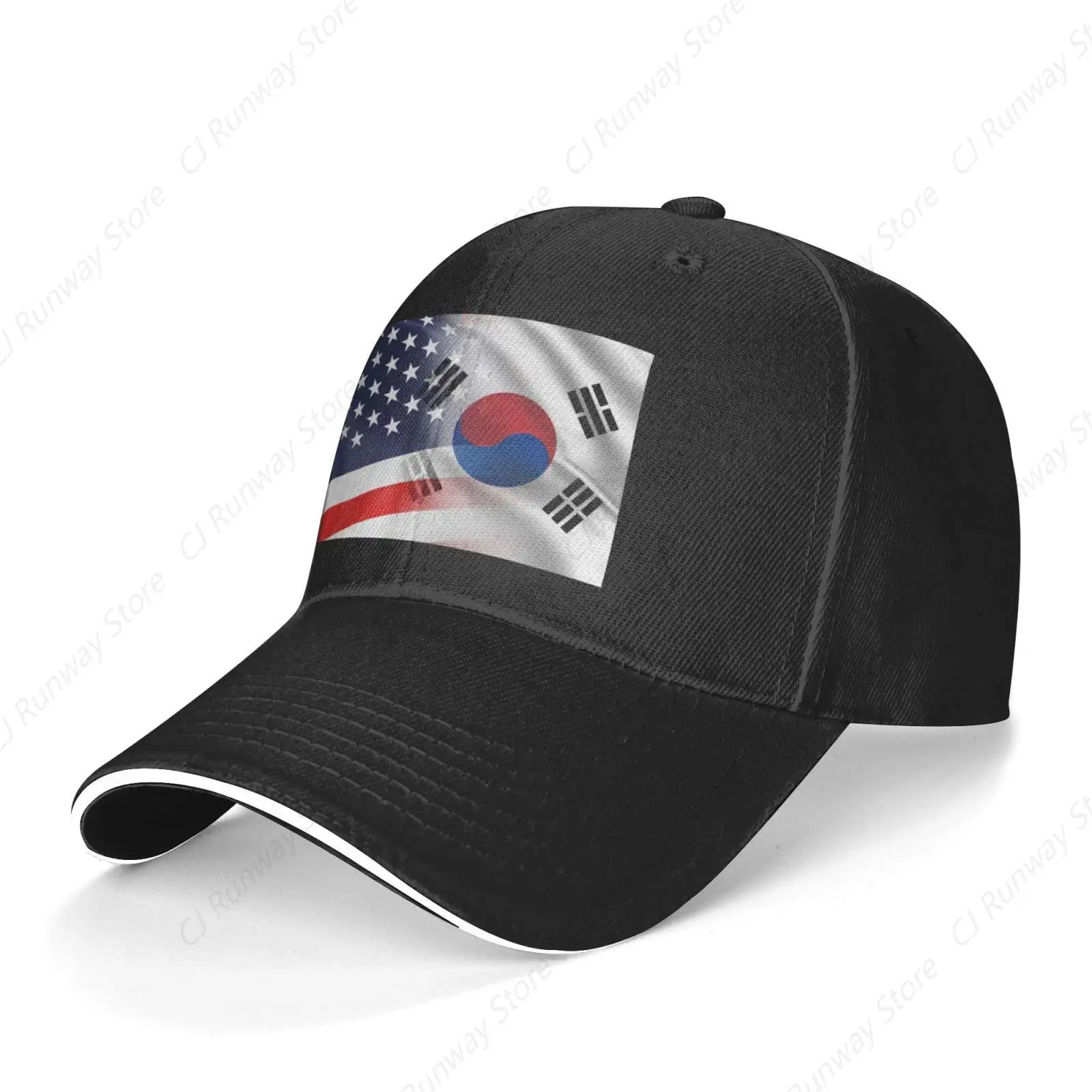 Flag of South Korea and USA Unisex Baseball Caps Adjustable Breathable Dad Hats for Outdoor Activities Black