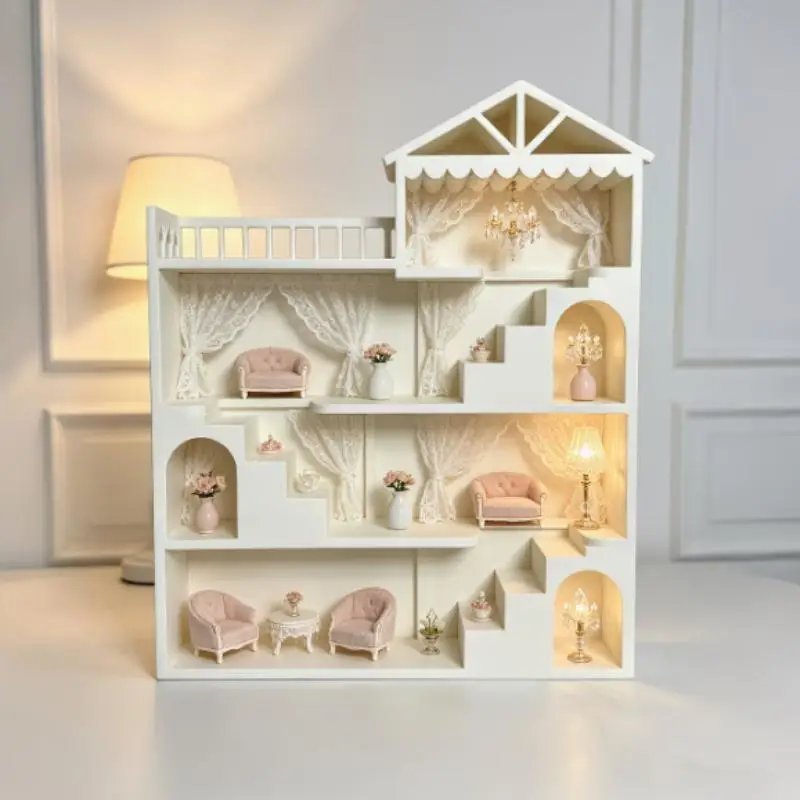 Mini Dollhouse Display Shelf Cute Ins Style White Storage Organizer for Tiny House Scene Layout Desktop Ornament Holder