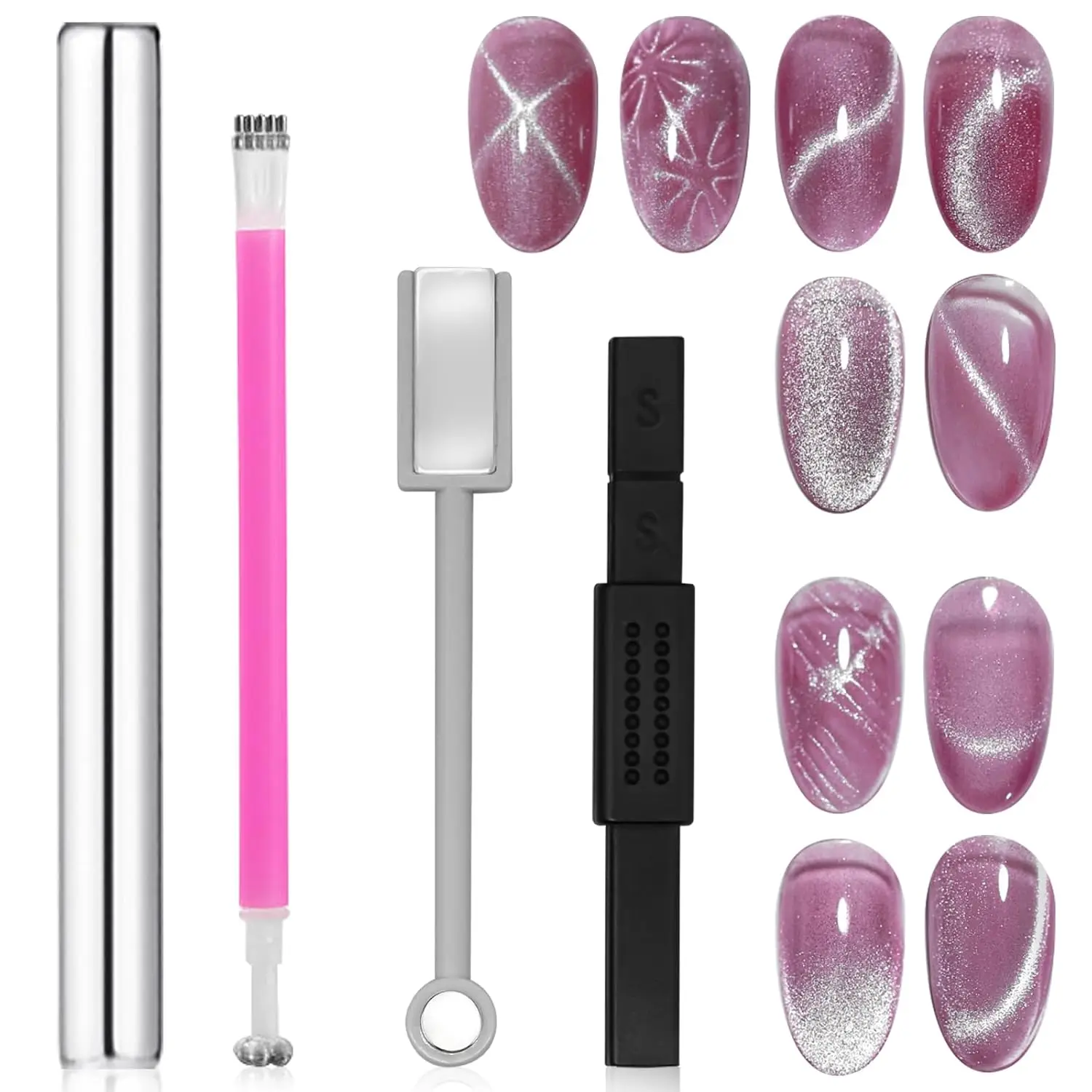 4Pcs Cat Eye Nail Art Magnet Set Double-Headed Magnetic Wands for Gel Polish Compatible Manicure Tools to Create