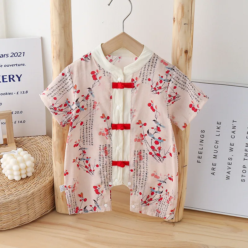 

Baby Summer Outfit Chinese Style Romper Girl Baby Clothes Traditional Hanfu Full Moon Hundred Days Birthday Outing Jumpsuit Craw