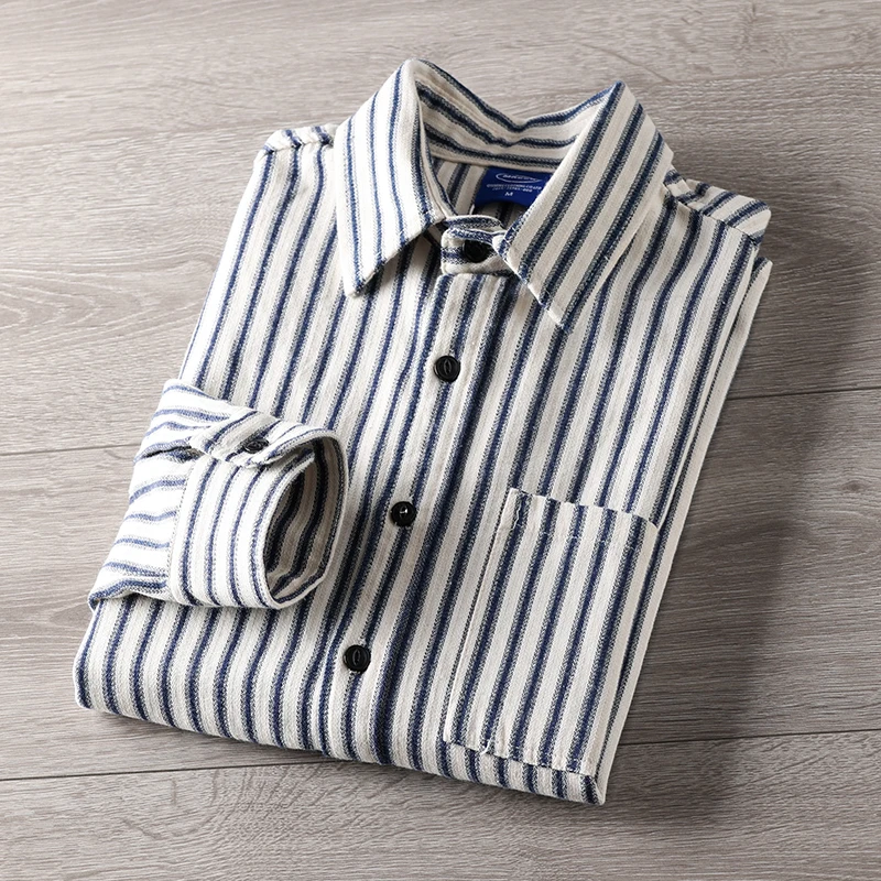 

Loose Long Sve Cotton irt Vertical Stripes Japanese Sle Faion Urban Spring Youth Clothing Classic Fit Stand Thi...