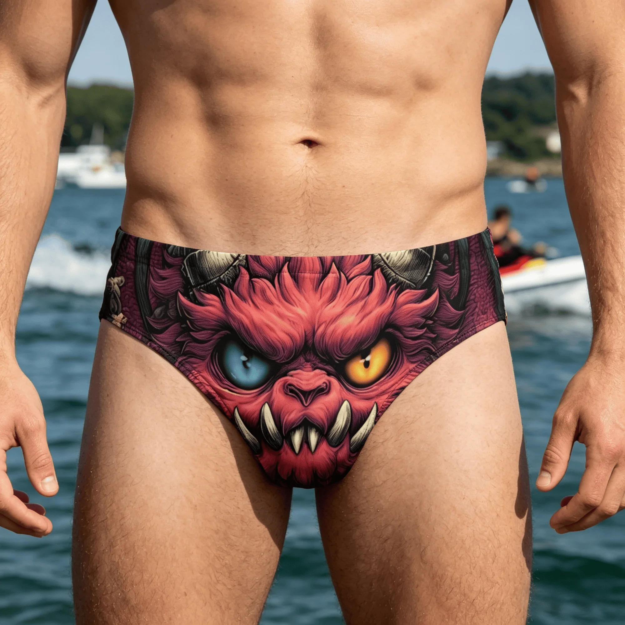 Crazy Demon Monster Swim Trunks Lightweight Comfortable Sexy Men's Triangle Swim Trunks Pool Party Beach Vacation Men's Bikini