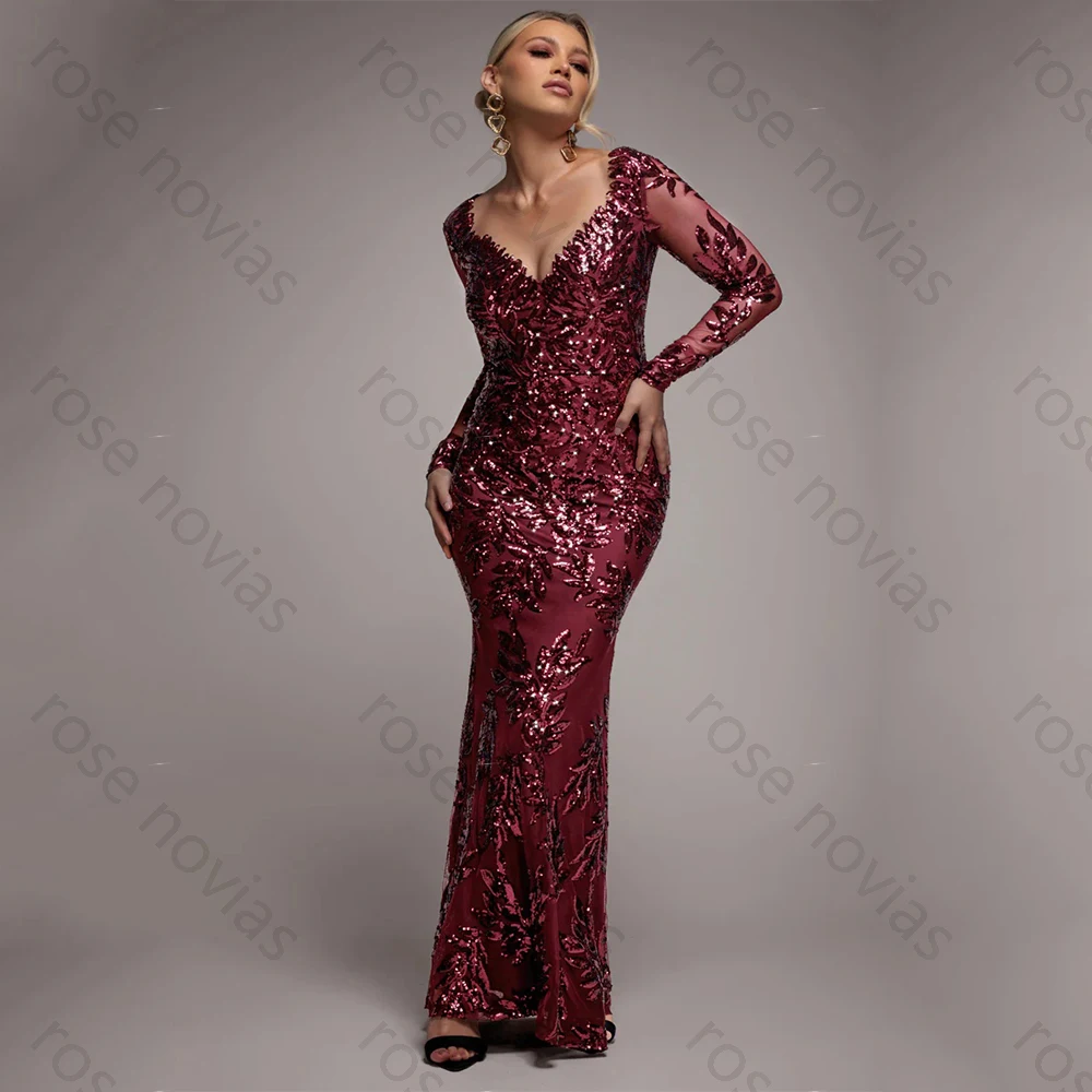 Hoge kwaliteit sexy elegante sexy avondjurken pailletten voor vloerlengte v-hals galajurk zeemeermin vestidos de fiesta aangepast