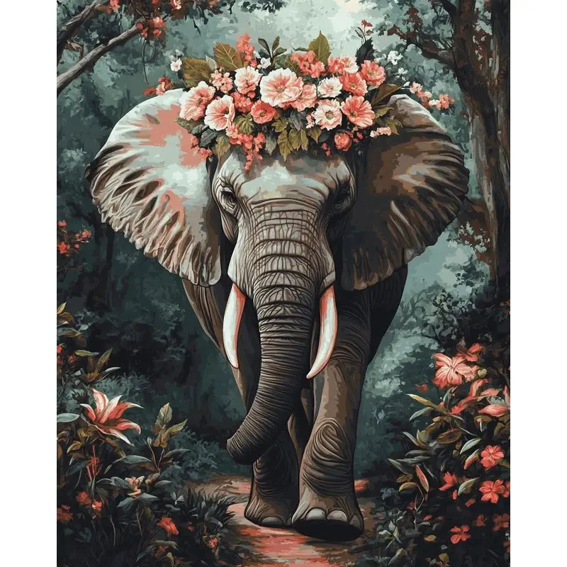 

GATYZTORY Paint By Number Animals Kits For Adults Handpainted DIY Pictures By Number ElephantOn Canvas Home Decoration 60x75cm