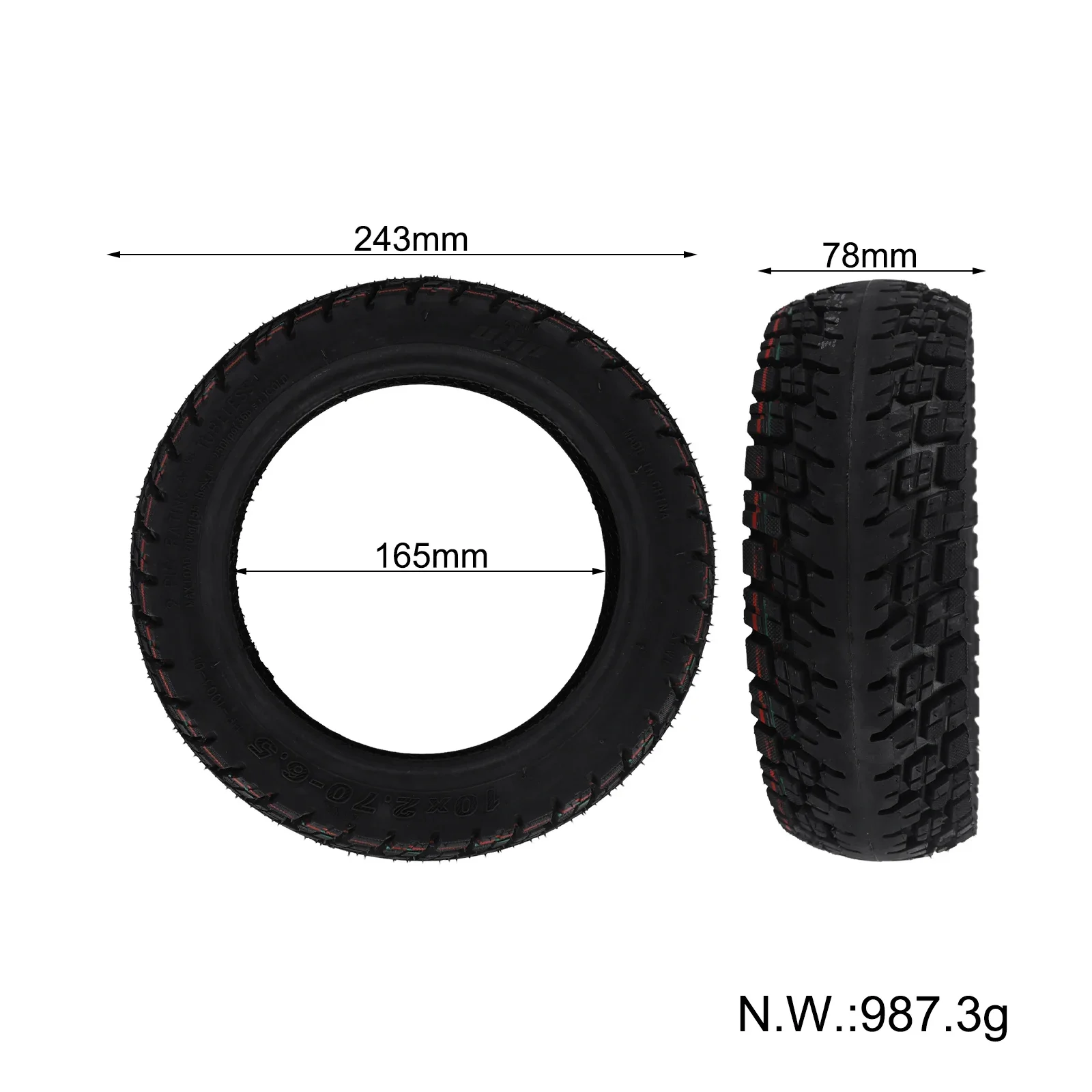 

Off-road Tire Inch 10x2.70-6.5 Cycling Parts Electric Scooter Accessories Replacement Self-Repair Tires Brand New