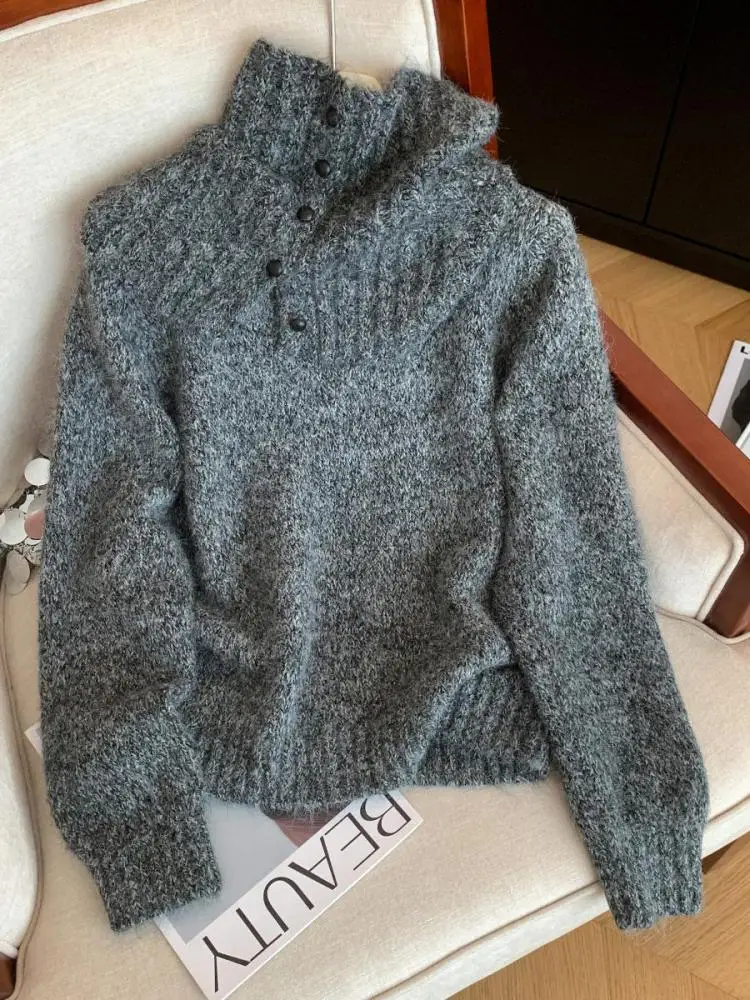 Otoño Invierno Beige gris cuello redondo suéter de manga larga mujer verde Festival pulóver Tops de punto y bufanda conjuntos simplicidad