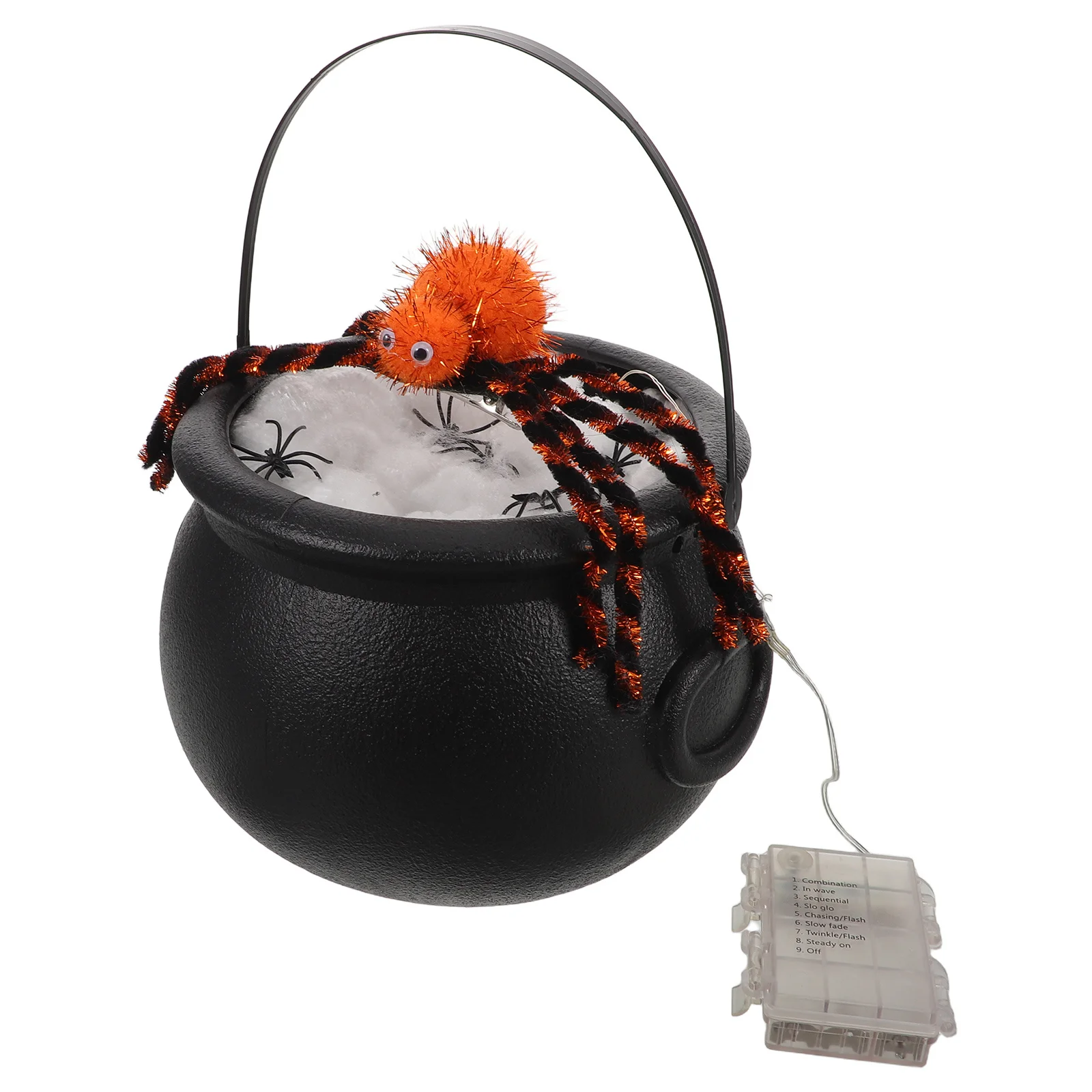 

1Set Halloween Decoration Light: Plastic Lighted Cauldron with Spider Design Portable for Halloween Gathering Decor