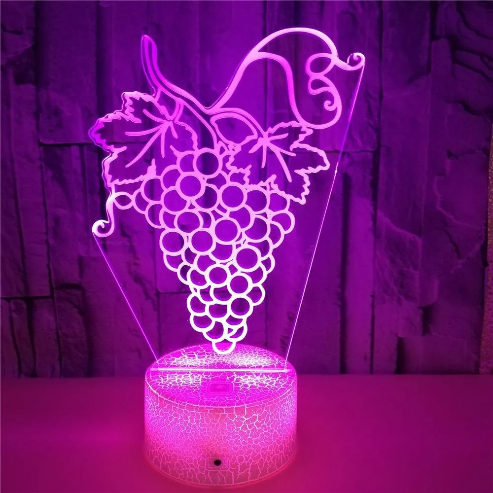 Grape Fruit 3D Illusion Night Light LED Lamp 7 Color Change USB Nightlight Bedroom Table Decor Creative Birthday Holiday Gift
