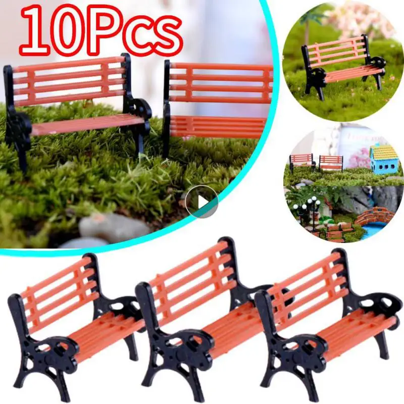 10Pcs Model Park Bench Mini Garden Ornament Miniature Park Bench Craft DIY Figurines Landscape Bench Model Garden Decor Crafts