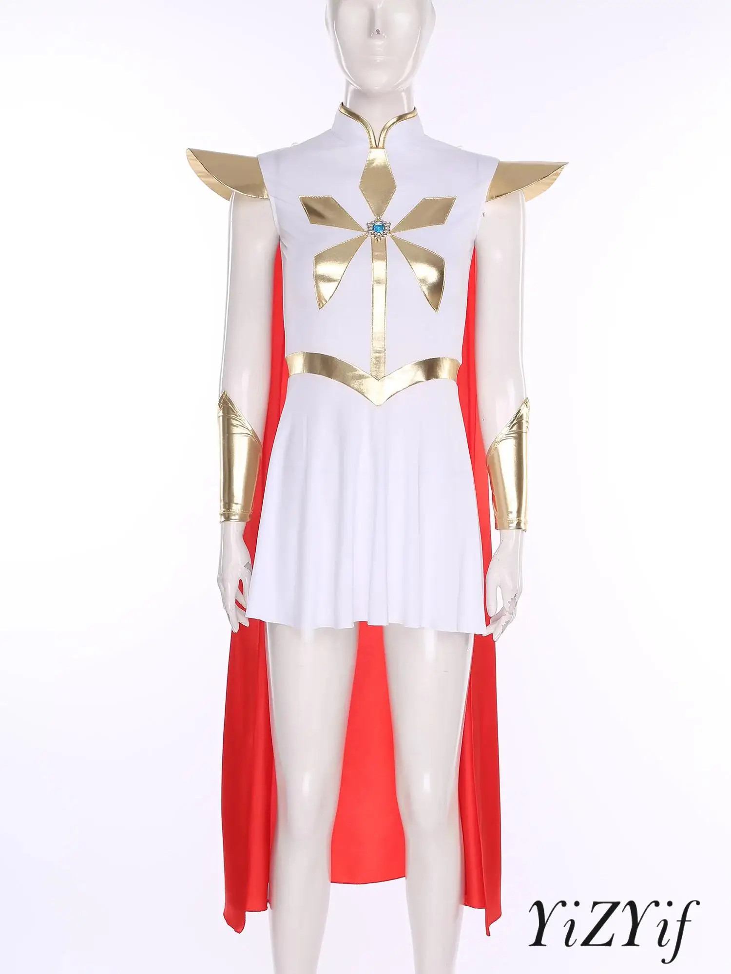 

Women Enchanted Princess Role-playing Costume Regal Gloss Fabric Detachable Cloak Chest Gems Rhinestone Decor Themed Party Wear