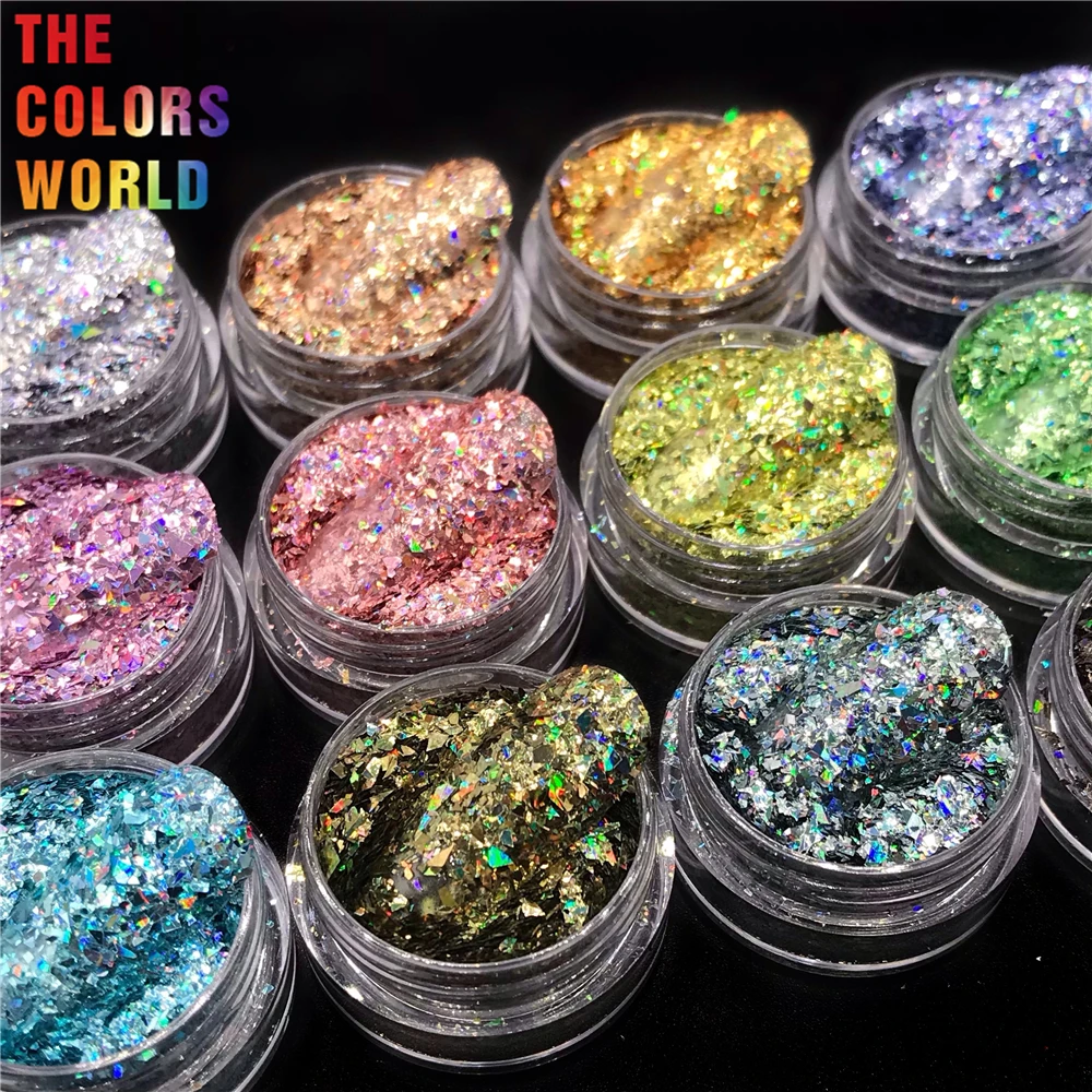 TCT-073 Holographic 12 Color Solvent Resistant Mylar Shard Glitter For Nail Art Decoration Nail Gel Eye shadow Makeup DIY Manual