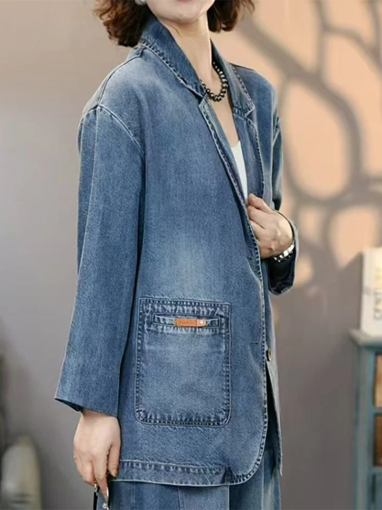 Amax LuluE Design coréen 2025 automne femmes classique Vintage col en V Denim vestes femmes lâche loisirs manteaux vêtements d'extérieur de luxe