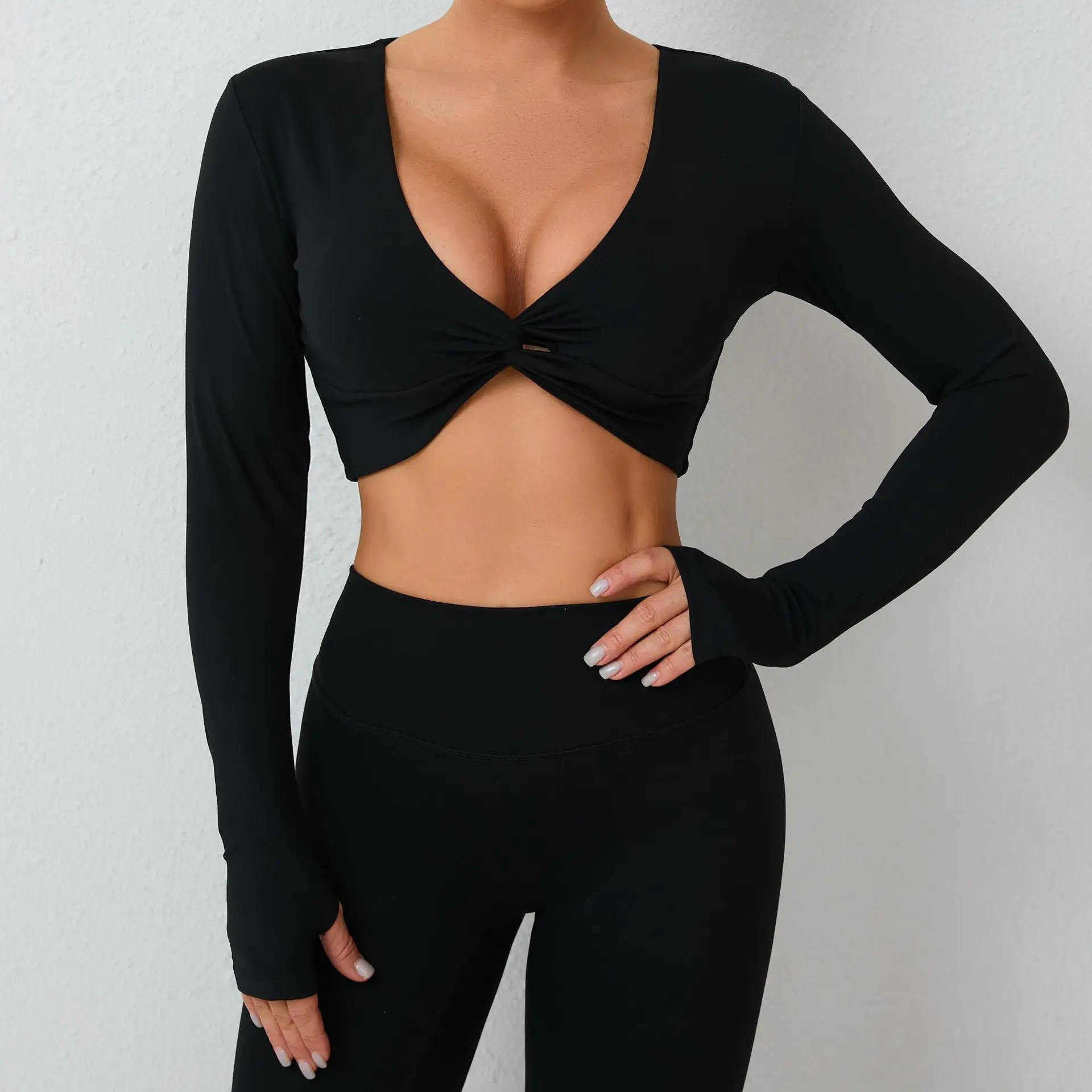 Gym Clothes Women Yoga Shirts Crop Top Long Sleeves Shirts Outdoors Sports Running Training Women's Top Push Up Workout T-Shirt