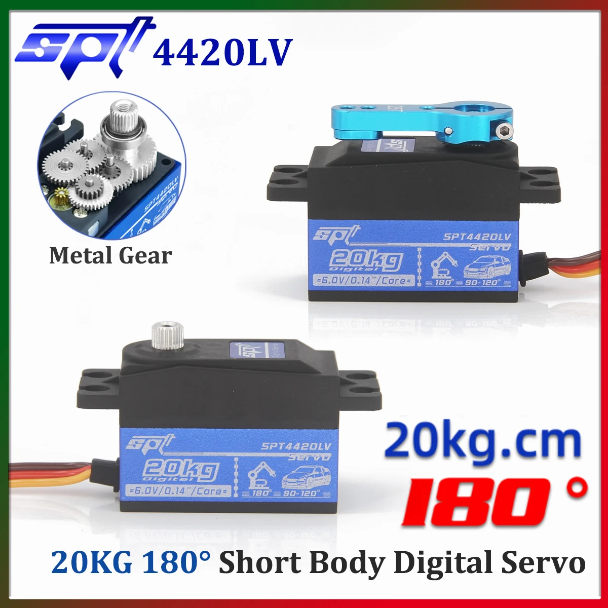 

SPT 4420LV 20kg Large Torque Metal Gear Standard Digital Low Profile Servo 25T for 1:10 RC Car Fixed-Wing Hydraulic Switch Robot