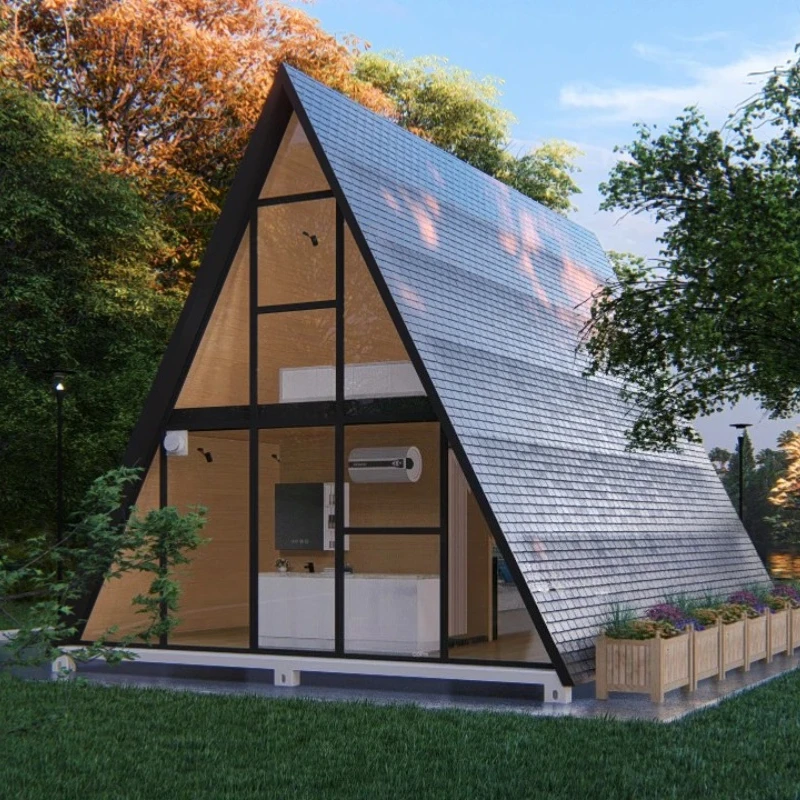 Prefab A-Frame House Triangle Cabin Modern Modular Wooden Home Luxury Tiny Villa for Backyard Guest Room and Holiday Park