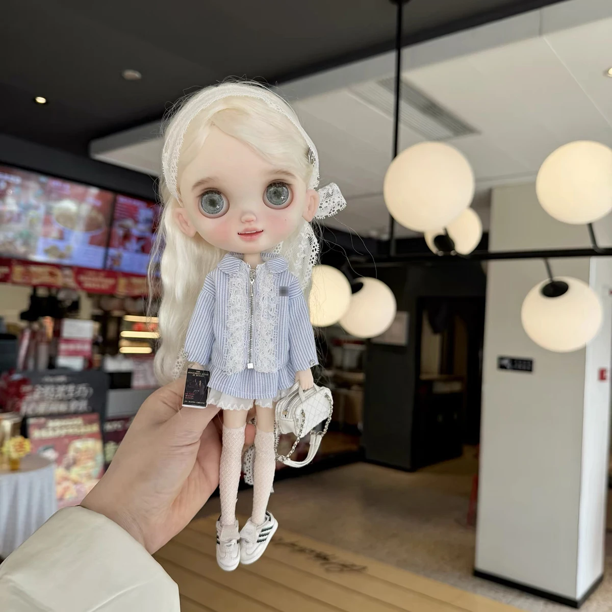 

Нежный сине-белый полосатый кружевной жакет в корейском стиле + короткая юбка, комплект одежды для куклы Блайт 1/6, аксессуары для куклы OB24 Azone.