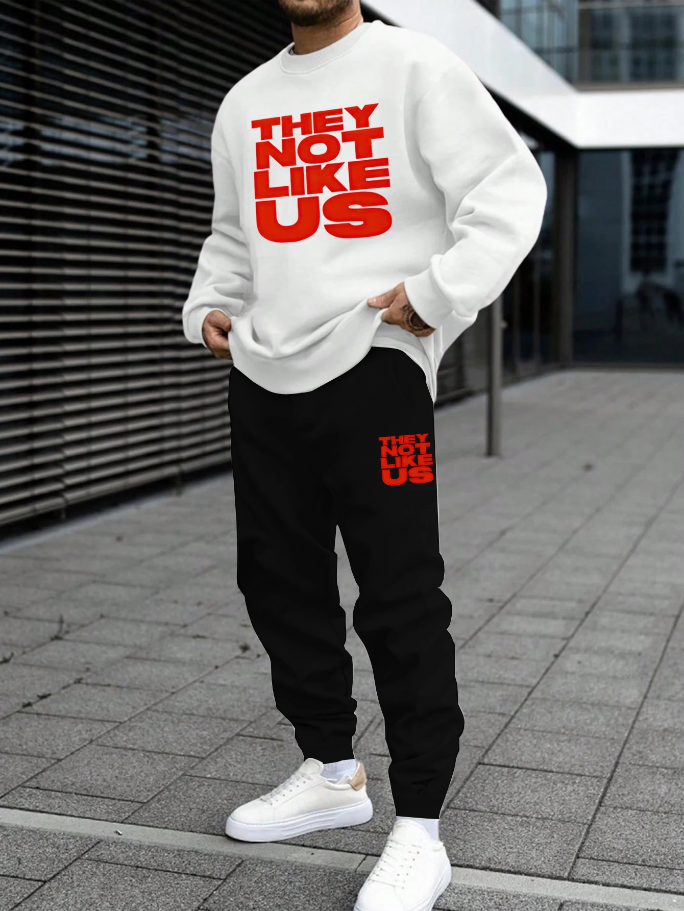 

Mens Autumn and Winter Trendy New Daily Sweatshirt Loose Casual With Red Letter Printed Hundred Long Sleeve Sweatshirt Set