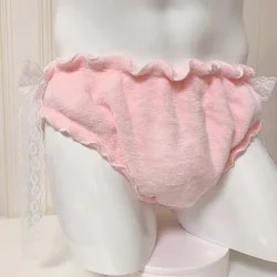 Man's Puffy Pink Touch Warm Thick Soft Lace Loli Easy Clean Light Weight Live Show Dance Sexy Pants Panty Breifs Private Party