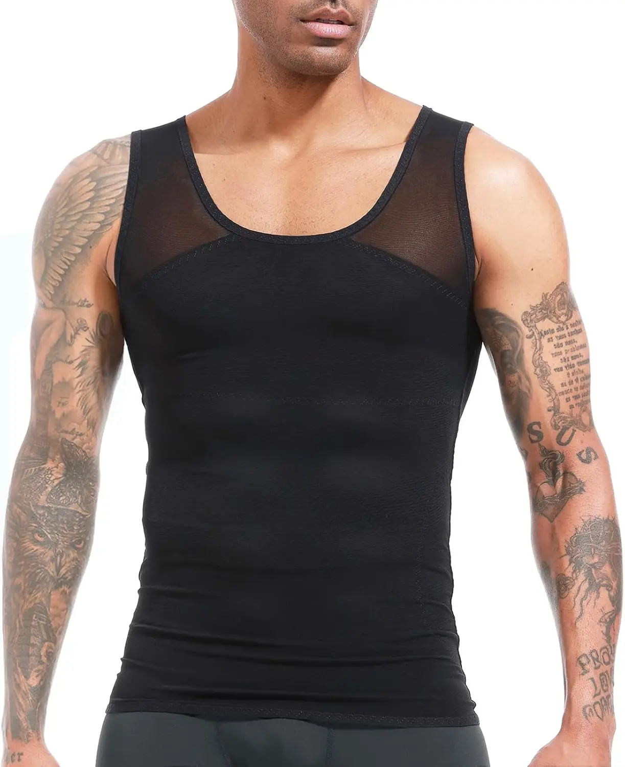 ISUP Camisa moldeadora de cuerpo adelgazante para hombre, tanque de compresión de pecho, camiseta interior con Control de barriga, ropa moldeadora