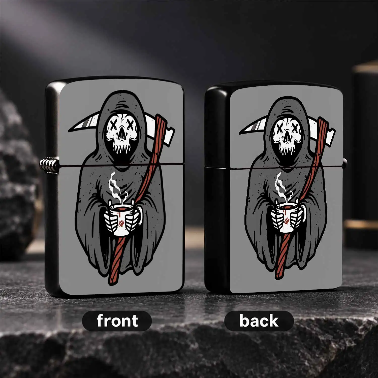 Fun Grim Reaper Pattern Lighter, Cartoon Skeleton With Hot Coffee Stylish Design, Portable Trendy All-Purpose Igniter, Exquisite Unique Daily Carry Tool For Indoor Outdoor Use, Ideal Novelty Gift For Friends On Birthday A Humorous And Inter