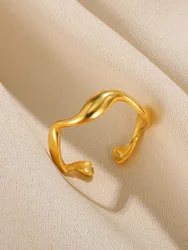 Creative Wave Shape Stainless Steel Rings For Women Men Open Adjustable Gold Color Finger Rings Wedding Female Jewelry Gift 2024