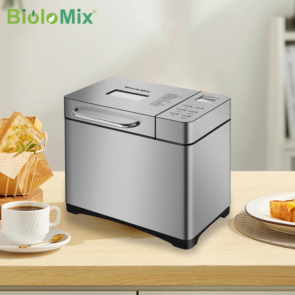 BioloMix-máquina de pan automática de acero inoxidable, 19 en 1, con 3 tamaños de pan, dispensador de frutas y nueces