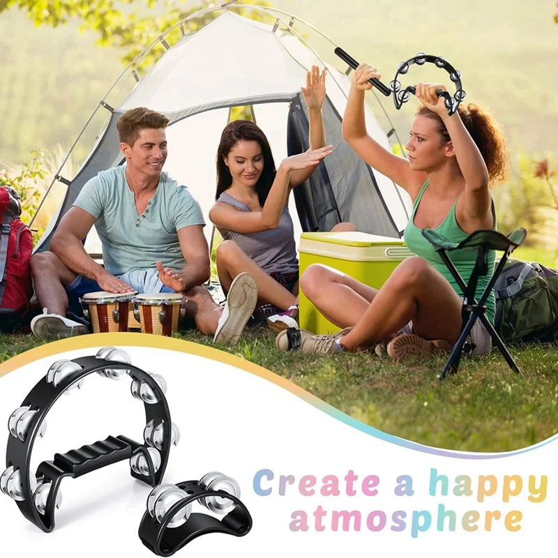 6 Pcs Tambourines, Hand Held Half Moon Tambourine With Rhythm Sticks Egg Shakers Musical Percussion Instrument Set