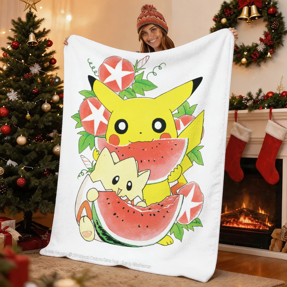 Pokemon Pikachu Gengar Bulbasaur Charmander Squirtle Psyduck Flannel Throw Blanket Soft Warm Blanket for Sofa Bed Home Decor Gif