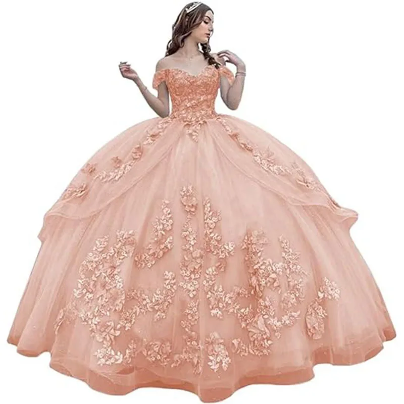 Lamour 2024 New Elegant Quinceanera Dress Candy Colors Off The Shoulder Princess Ball Gown Lace Appliques Vestido De 15 Anos