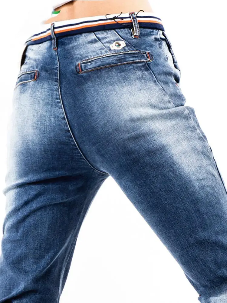 

Мужские джинсы Yezoe Slim Fit прямого кроя, синие, повседневные, модные, осенне-зимние, длинные брюки, молодежные, из хлопка и полиэстера