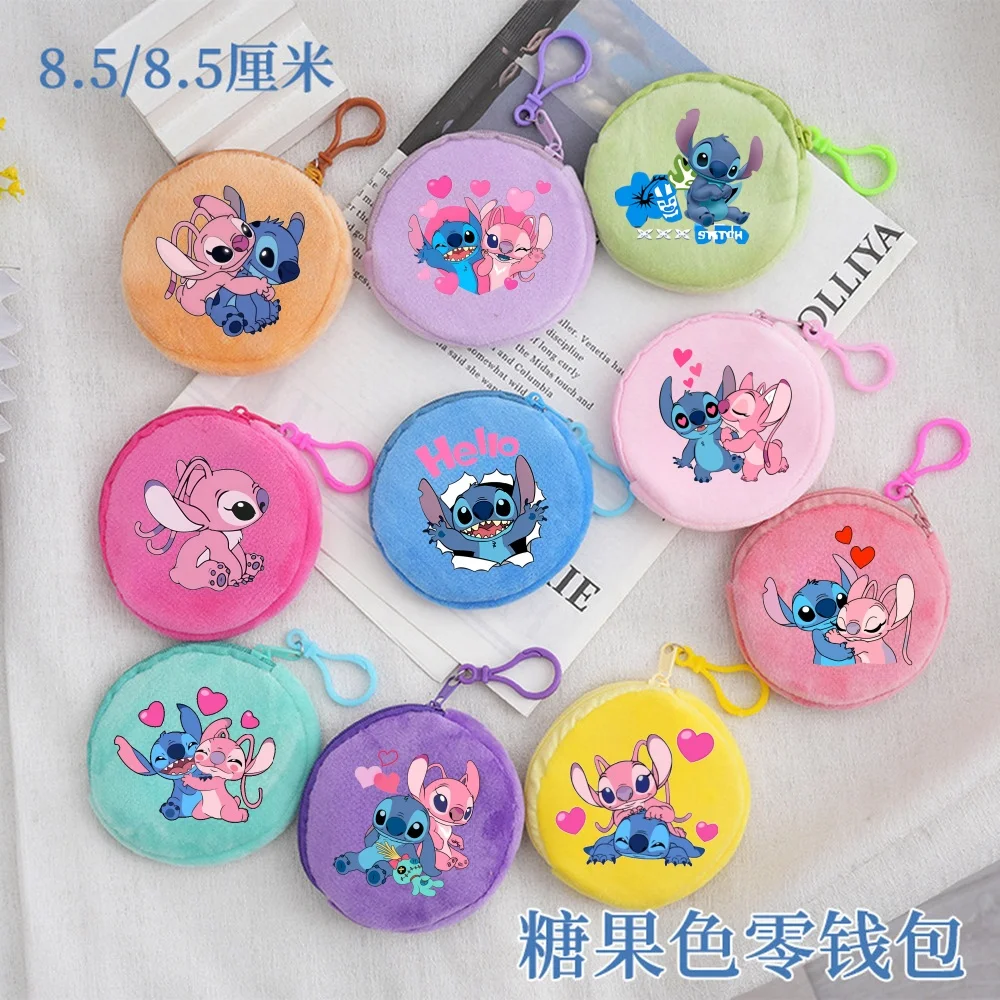 Disney Lilo & Stitch Round Coin Purse Cartoon 6 Color Plush Wallet for Women Portable Cute Lipstick Storage Bag Girls Xmas Gifts