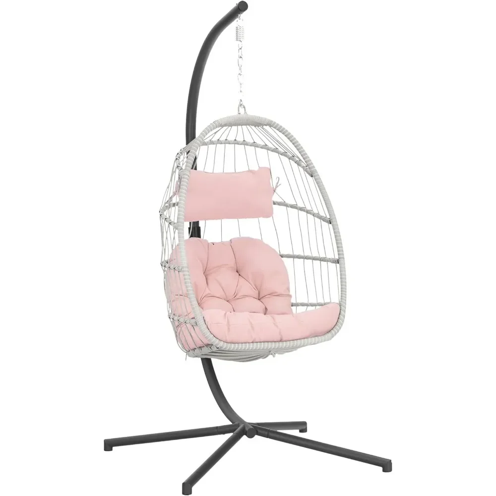 Egg Hanging Chair with Stand, Pink Swing Hammock Egg Chairs with UV Resistant Cushion for Indoor Bedroom Outdoor Garden Backyard