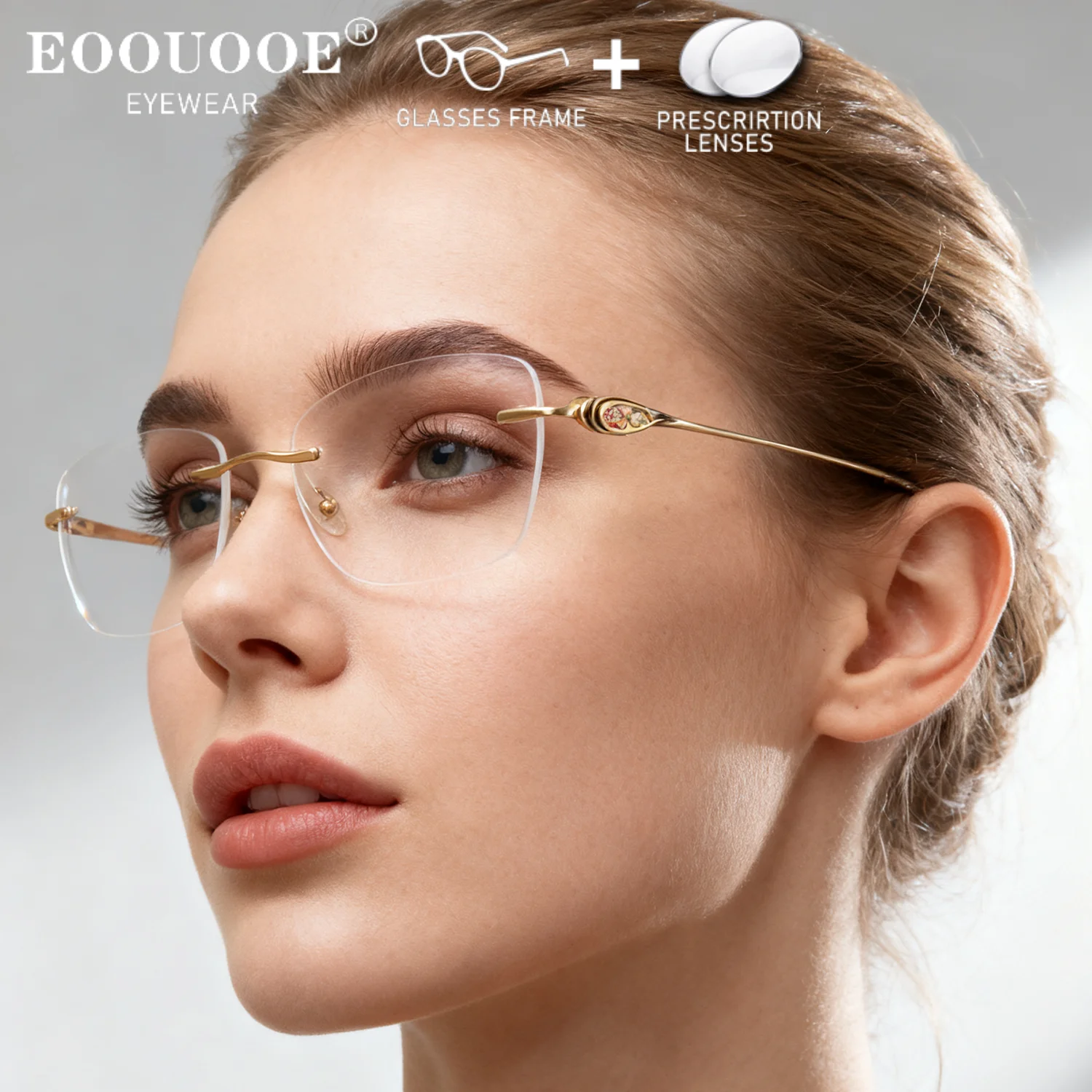 

Fashion Titanium Rimless Glasses Women Prescription Glasses Progressive Myopia Lenses Eyewear Reading Eyeglasses Anti Blue Light