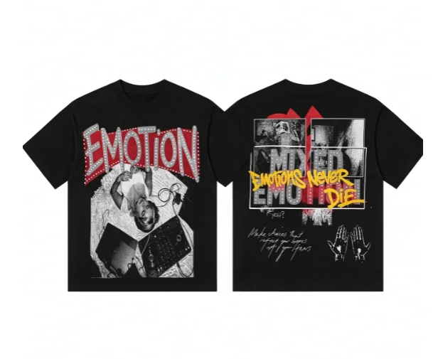 2026 new Short sleeve tee collage and color contrasting artistic slogan prints on front and back unisex loose casual street fit