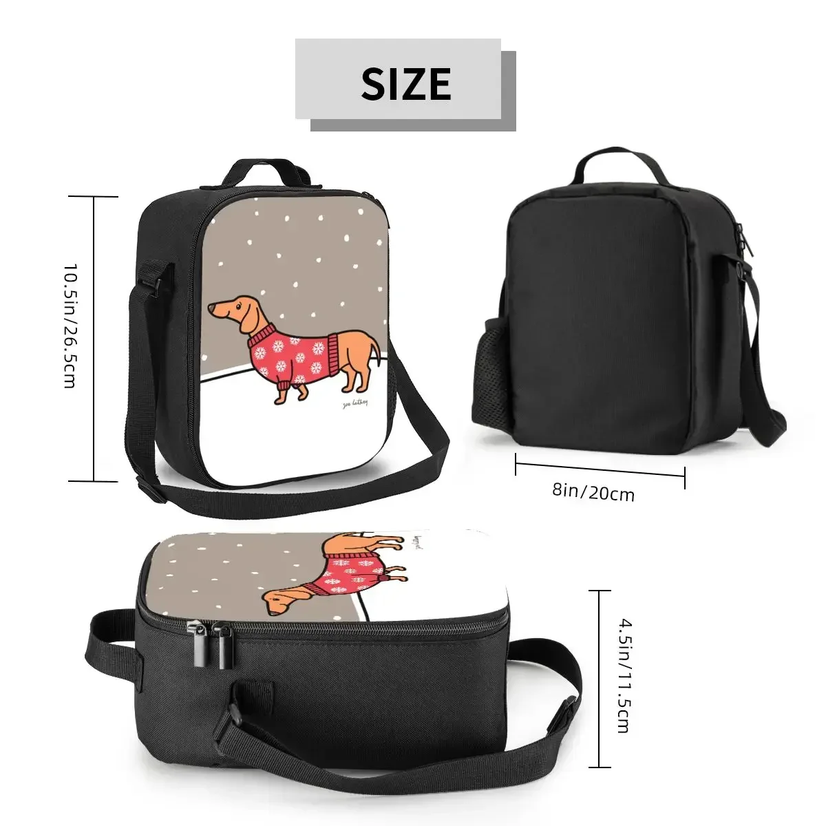 Christmas Dachshund In The Snow Insulated Lunch Bags for Puppy Dog Resuable Cooler Thermal Food Bento Box Kids School Children