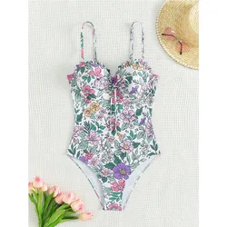 Sexy Push Up Floral Swimwear Female Vintage One Piece Swimsuit Beach Wear Bathing Suit Women Bodysuit Monokini Halter Biquinis