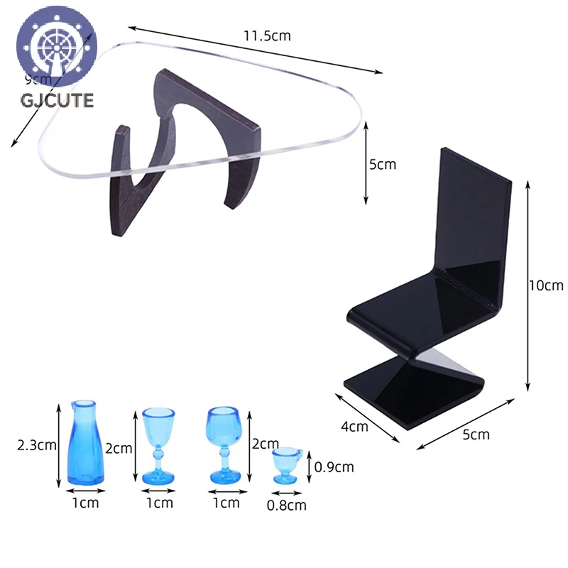 بيت الدمية محاكاة صغيرة طاولة أكريليك وكرسي غرفة المعيشة المصغرة بعد الأكل المشهد ديكور طاولة شاي نموذج دعائم النبيذ